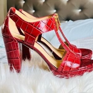 MICHAEL Michael Kors Red Heeled Sandals with T-Strap